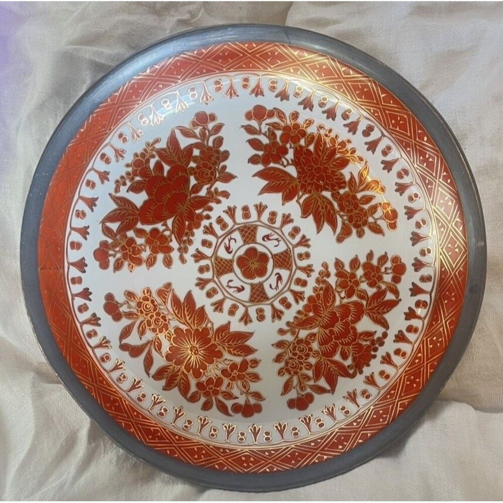VTG Japanese Porcelain Ware Pewter Encased Bowl Decorated in Hong Kong Rare